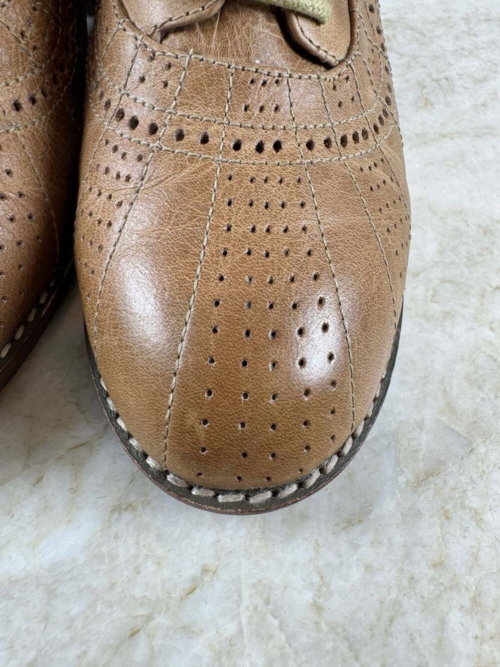 Jeffrey Campbell Ibiza Last Brown Leather Brogue Oxford Block Heels Size 8 - Picture 14 of 16